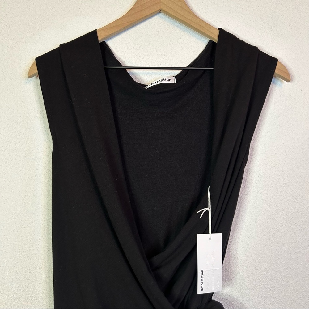 NWT Reformation Sage Black Wrap Midi Dress Large - Picture 5 of 11